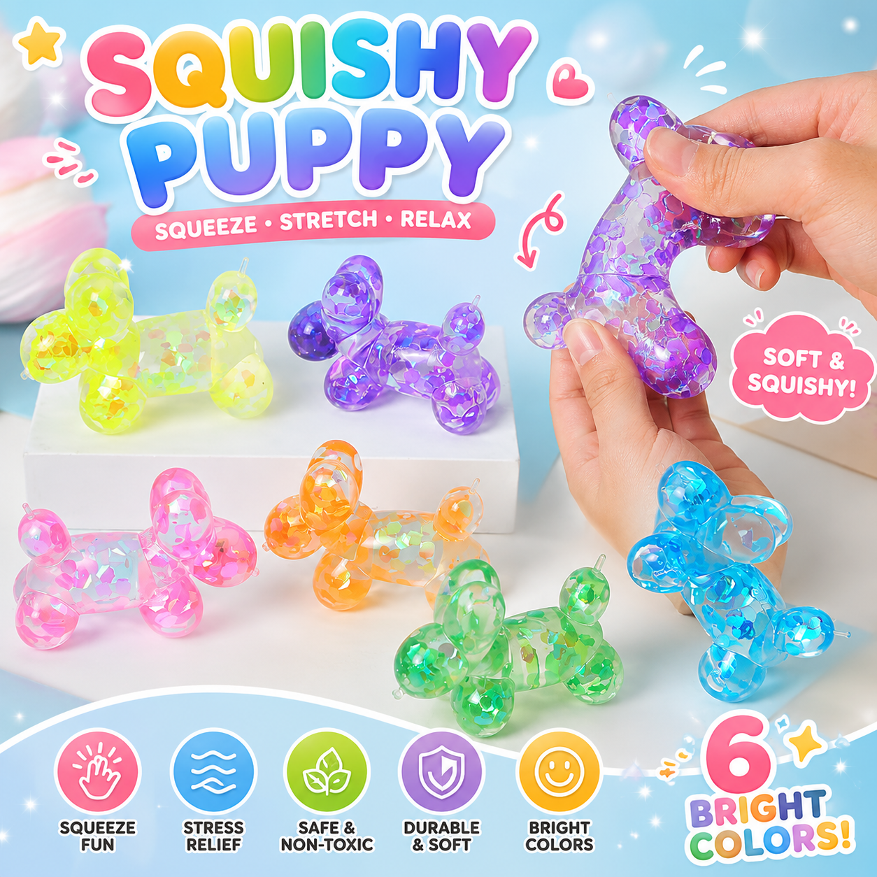 Sequin Balloon Dog Slow Rising Squishy Toy