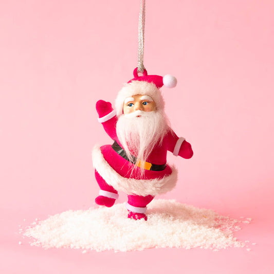 Retro Dancing Christmas Santa Ornament | Electric Pink