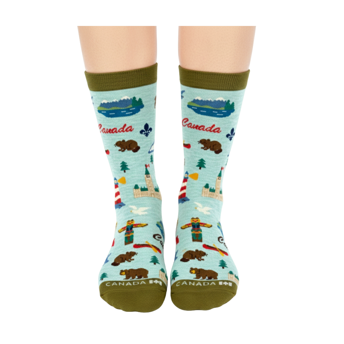 Canada Scenic Crew Socks with National Icons and Travel Illustrations