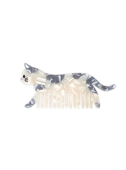Wide-Tooth Mini Hair Comb - Kitty Cat - Gray & White