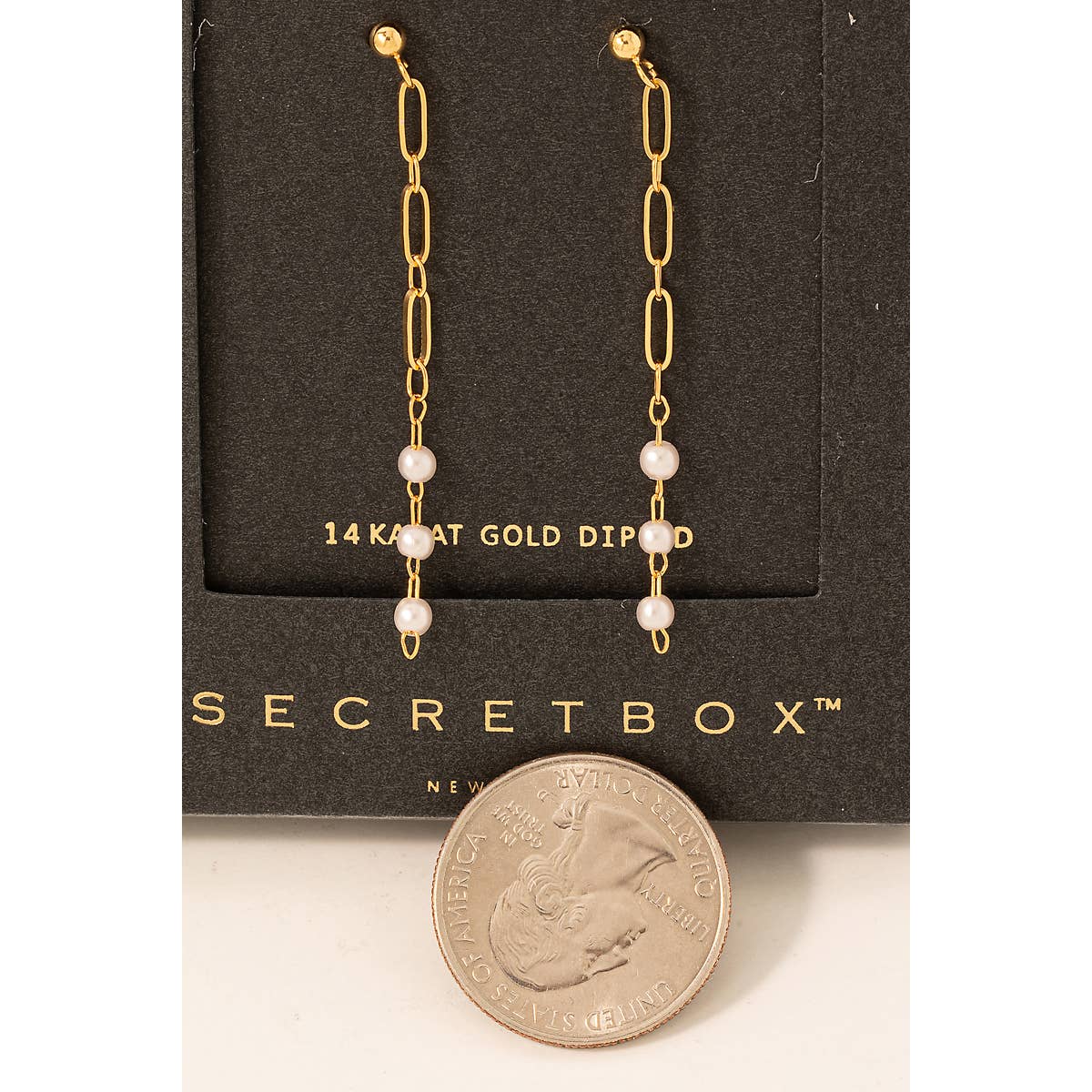 Secret Box Gold Dipped Pearl And Chain Dangle Earrings