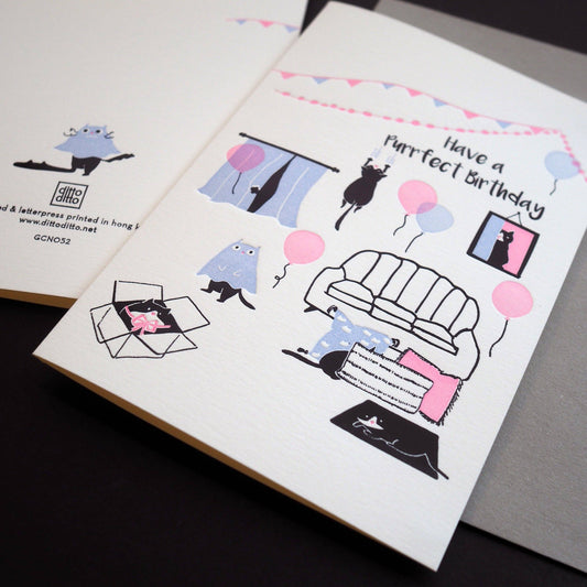 Have a purrrfect birthday - letterpress birthday card