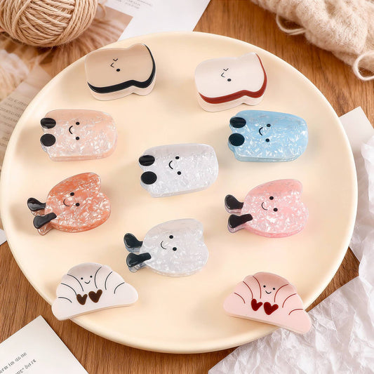 Cartoon Fun Emoji Design Bread & Heart Hair Clip