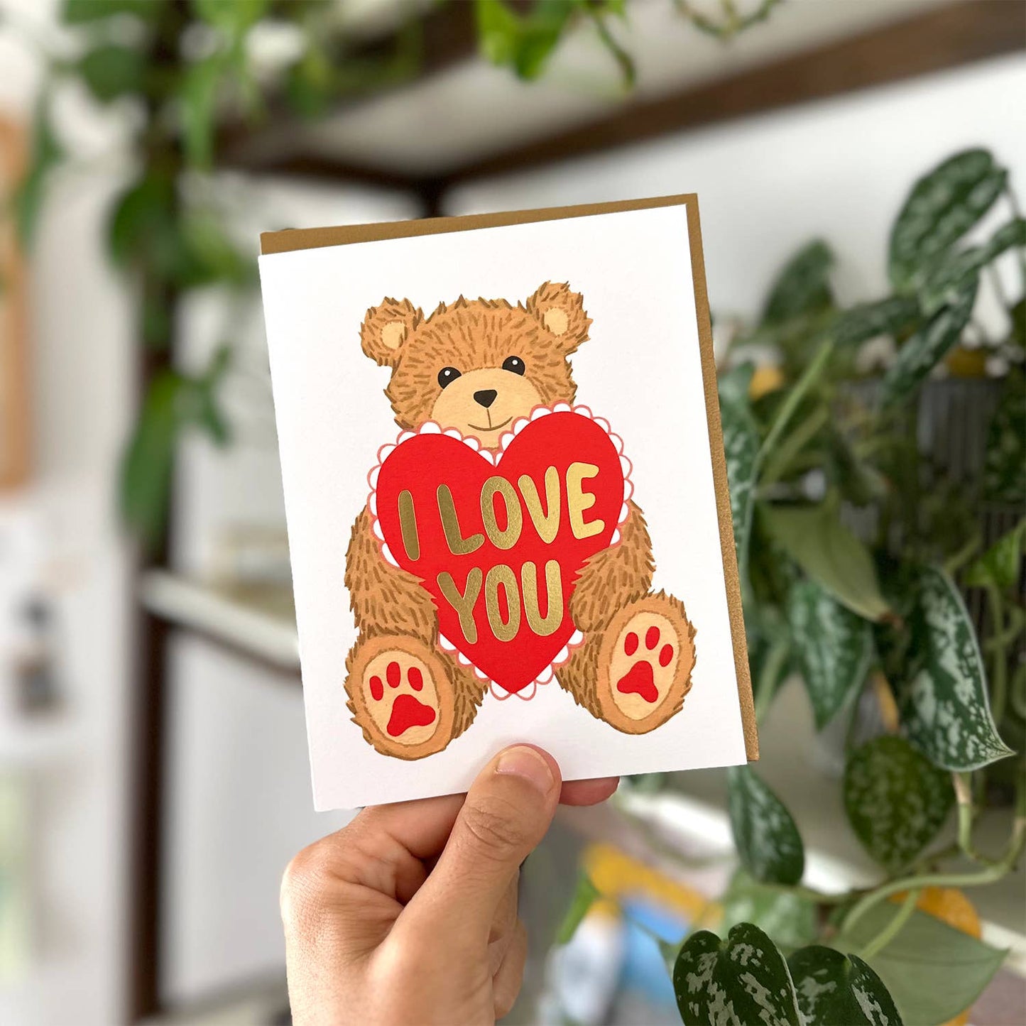 Teddy Bear with Heart Valentines Day Card *Foil Stamped*