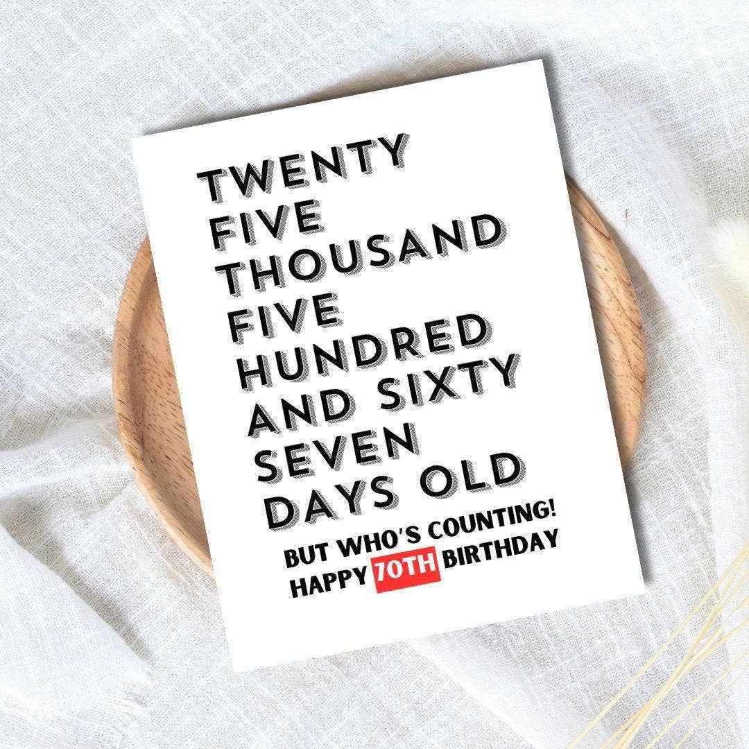70th Birthday 25567 days old Funny Card
