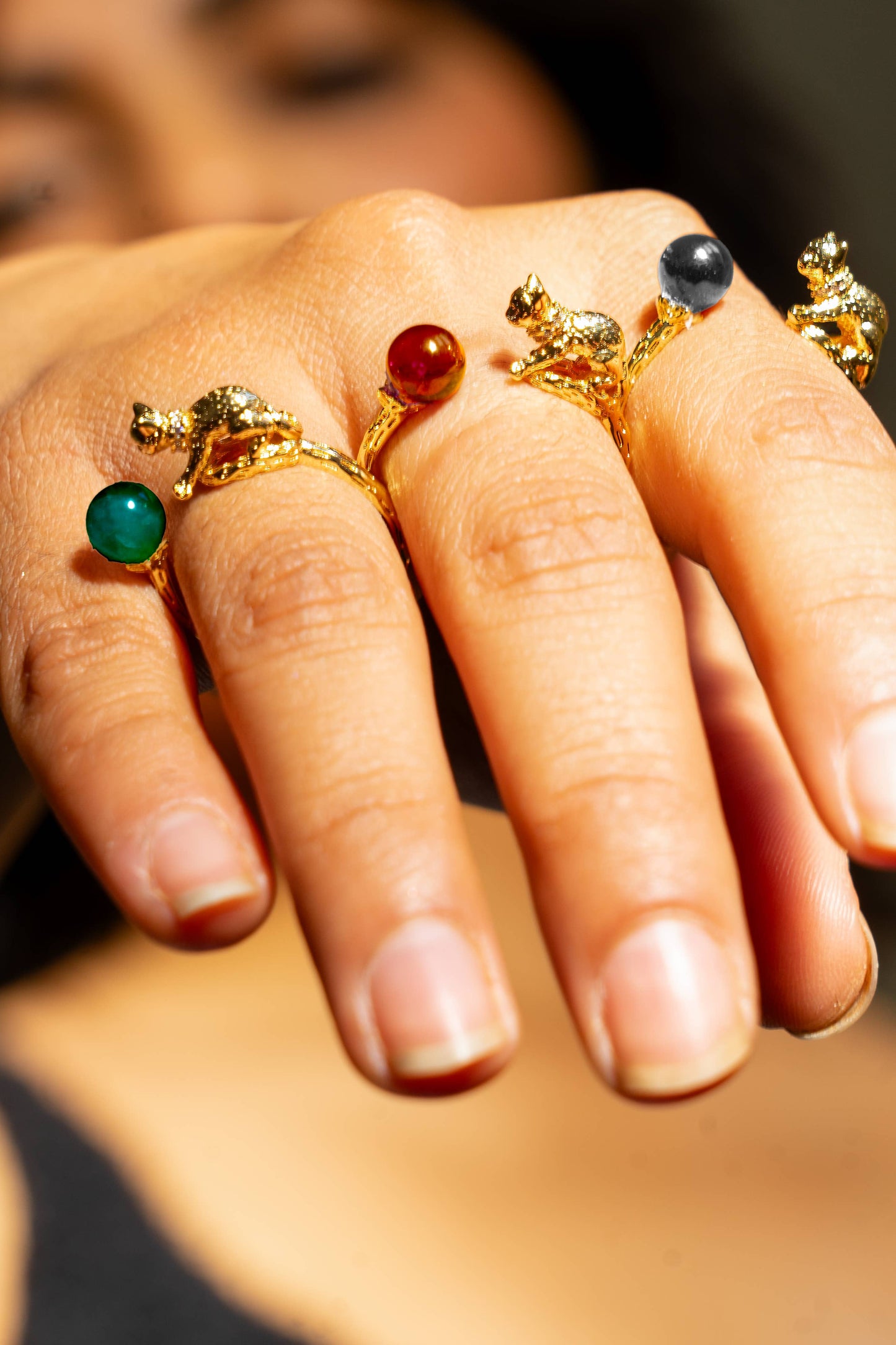 Cat's Cradle Ring - 18K Gold Plated + Green Onyx