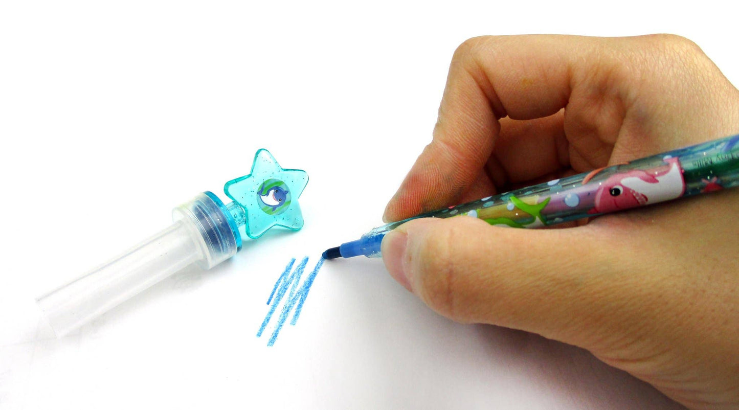 Shark Family Stackable Crayon with Stamper Topper