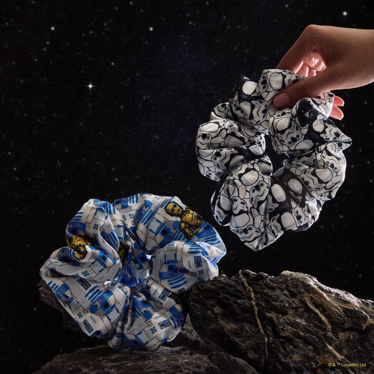Star Wars™ & Kitsch Pillow Scrunchies® in Satin - R2-D2 & Stormtroopers