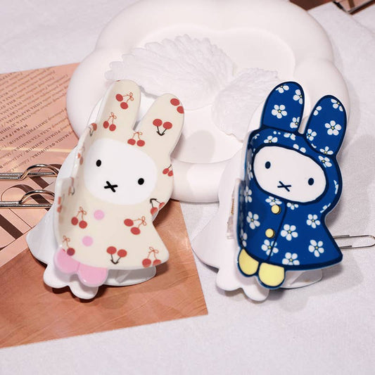 Cartoon Cherry & Floral Raincoat Print Bunny Hair Claw Clip