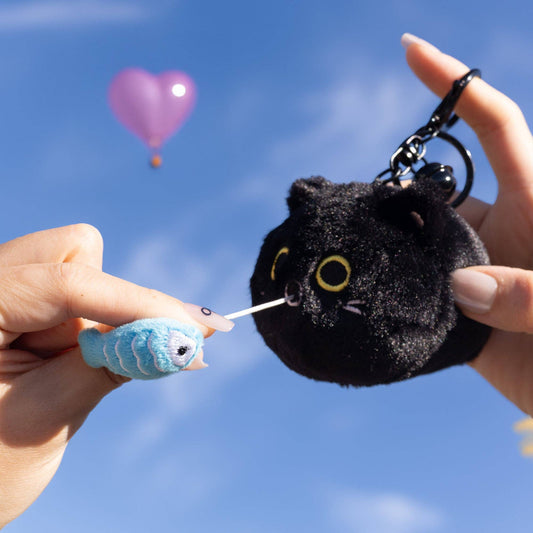 Pull On Me Keychain- Black Kitty and Fish