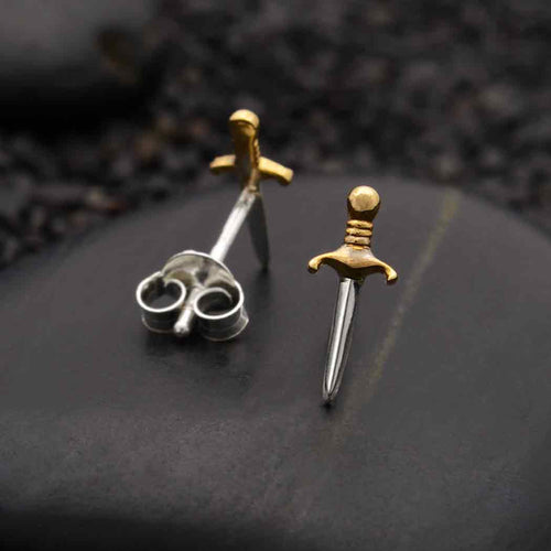 Mixed Metal Mini Dagger Post Earrings 11x4mm - Front & Company: Gift Store