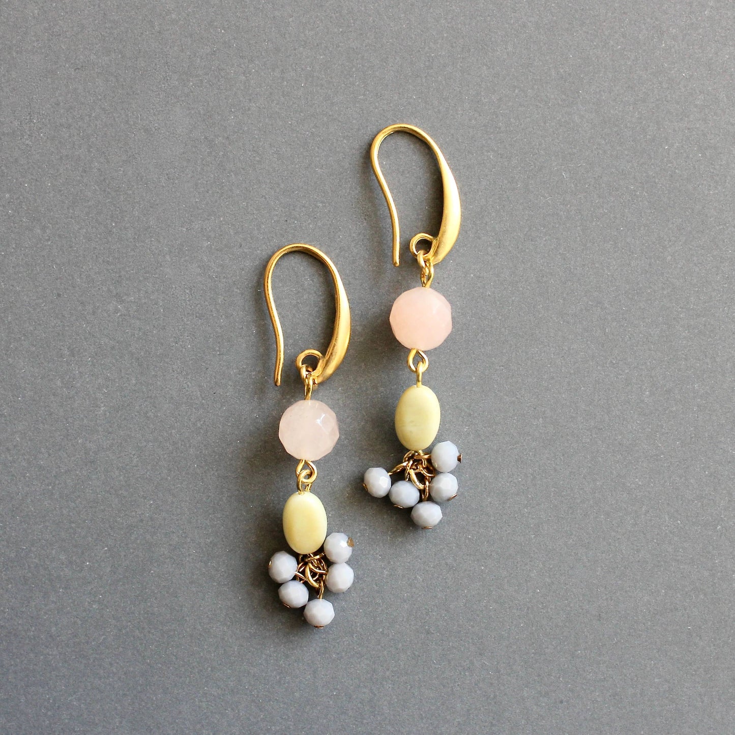 ISLE12 Peach, yellow, and gray cluster earrings