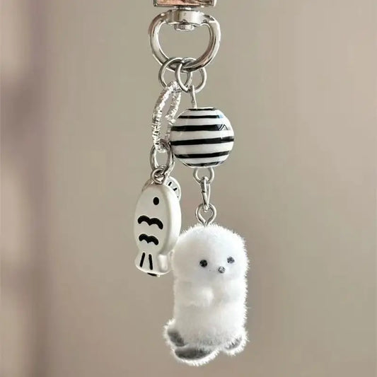 Glacier Flocked Cartoon keychain Polar Pendant