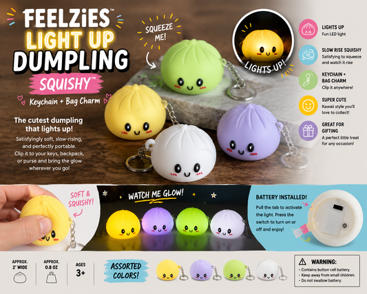 FEELZiES™ Light Up Dumpling Squishy™ | Keychain Sensory Bag Charm