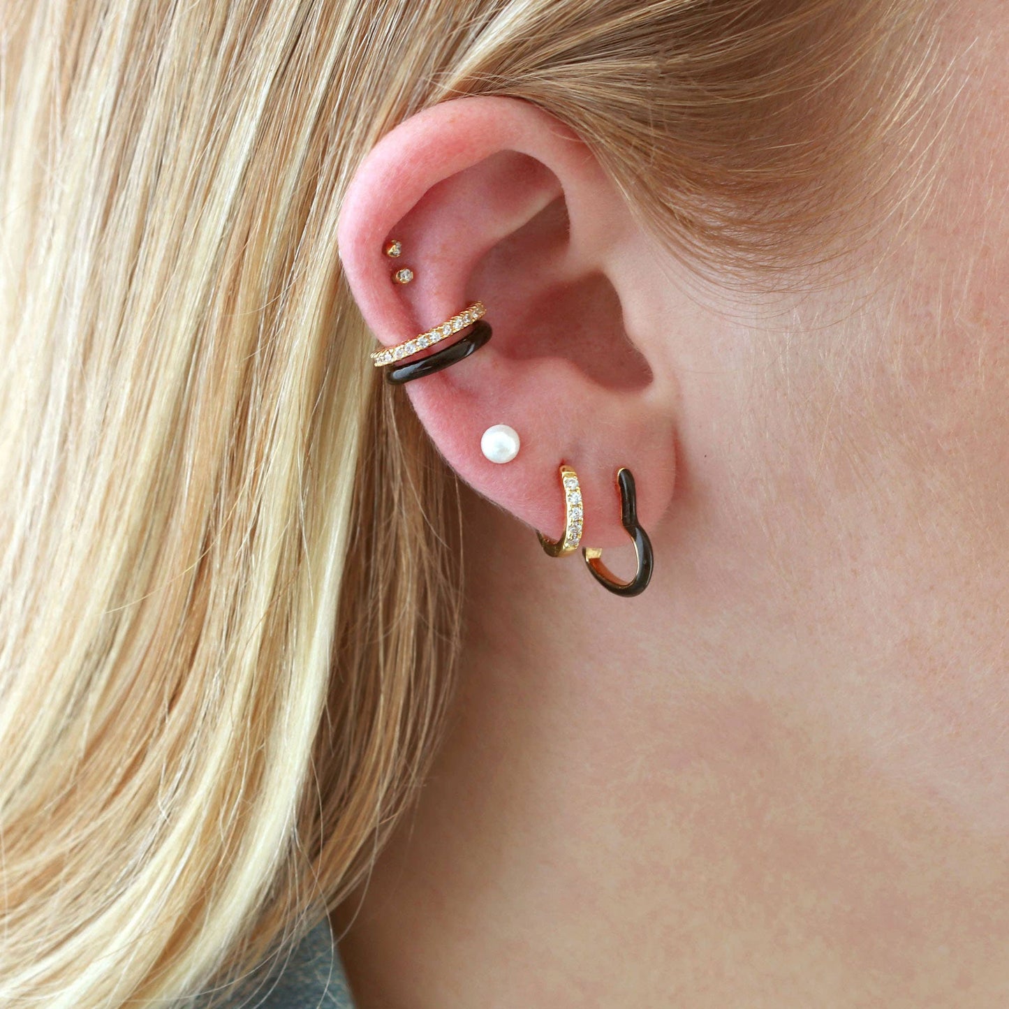 Open Heart Enamel Hinged Huggie Hoop Earrings 18K Gold Vermeil