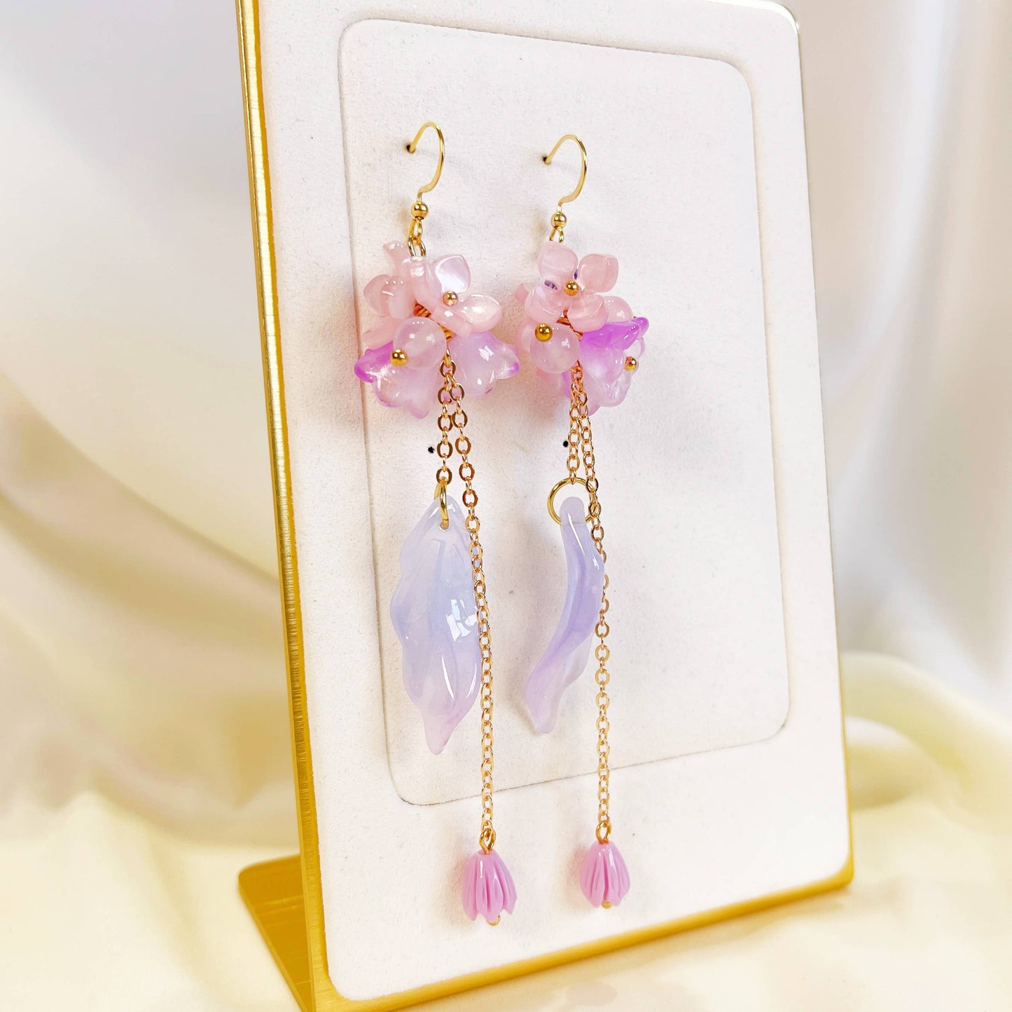 E194 purple flower long dangle drop earrings