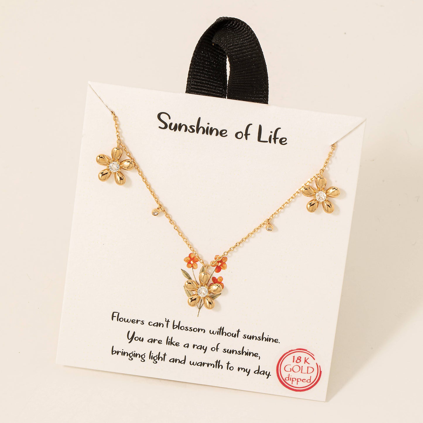 Gold Dipped Studded Flower Charms Necklace