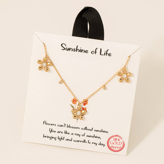 Gold Dipped Studded Flower Charms Necklace