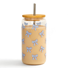 Load image into Gallery viewer, Blue Coquette Bows Glass Can
