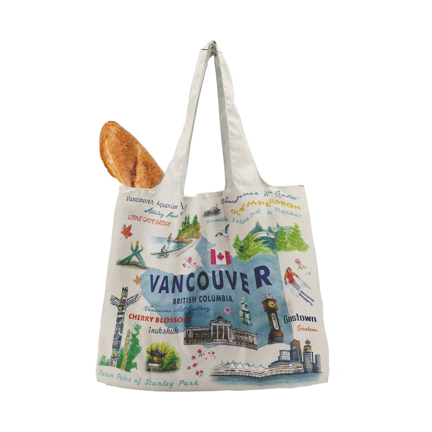 Vancouver Foldable Shopping Bag - Watercolor Canvas City Landmarks Design