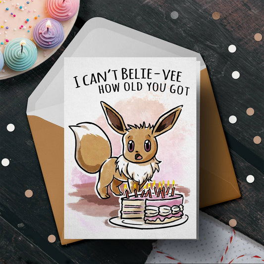 "Can't Belie-vee How Old" - Nerd Anime Critter Birthday Card