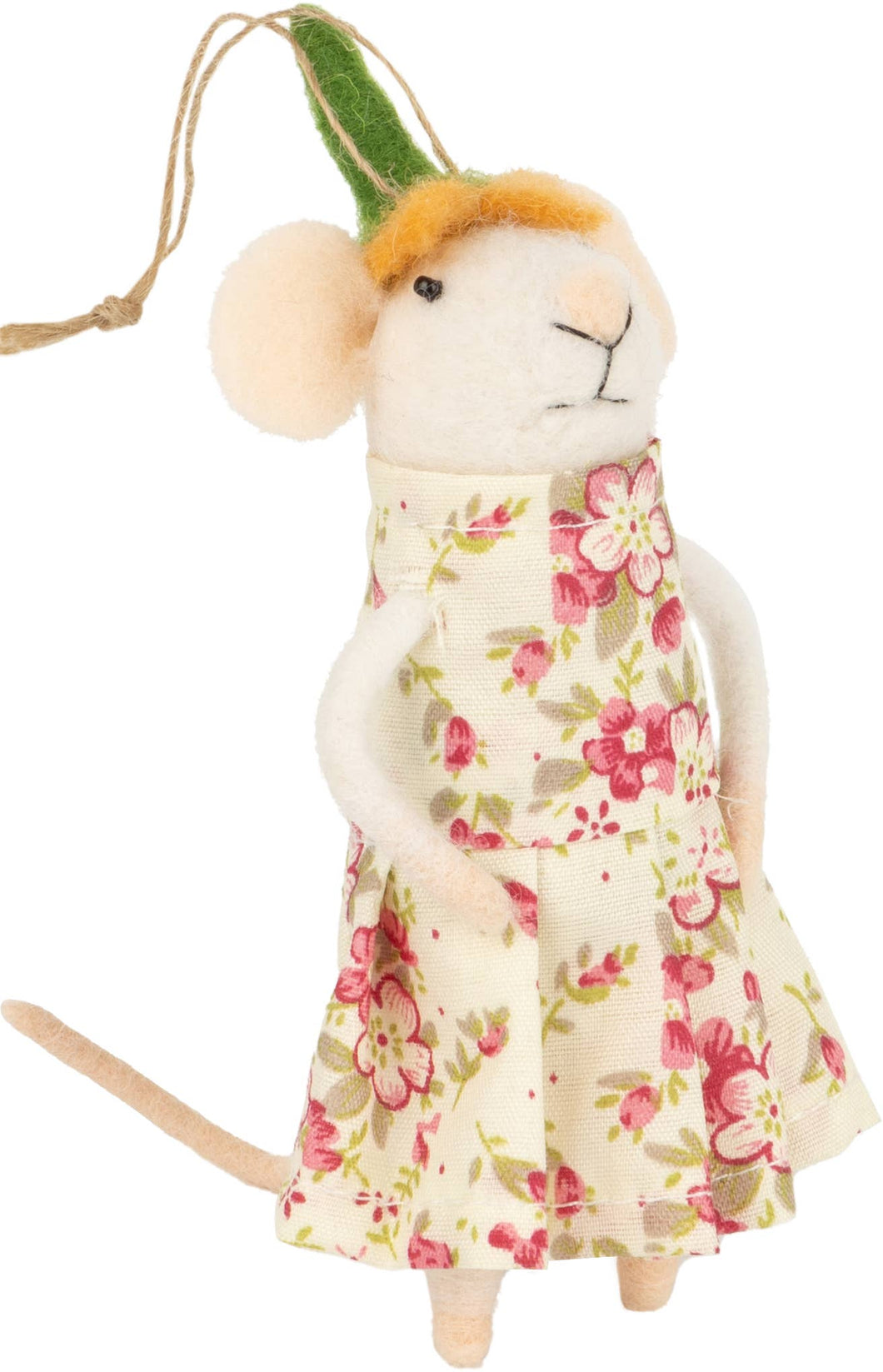 Felt mouse ornament: Mouse in spring floral dress hat