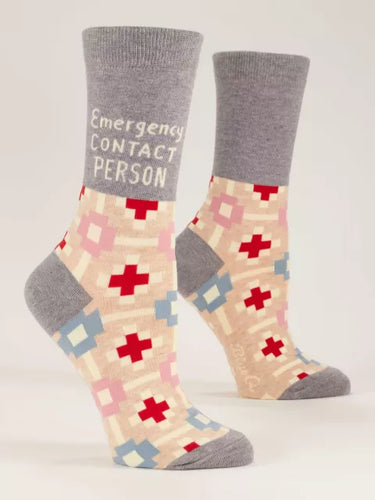 Emergency Contact Crew Socks - Front & Company: Gift Store