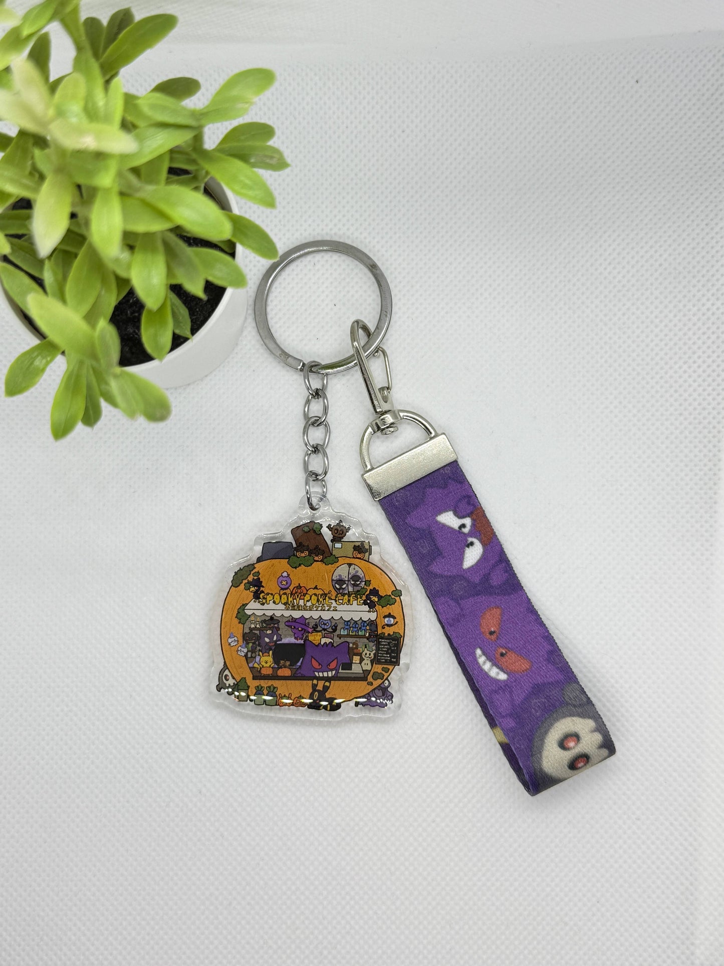 Spooky Poke Cafe Keychain W/ Lanyard