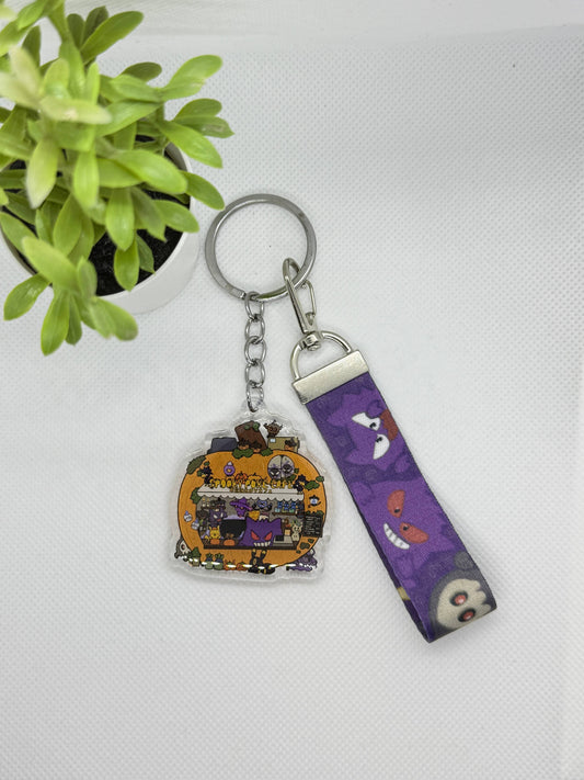 Spooky Poke Cafe Keychain W/ Lanyard