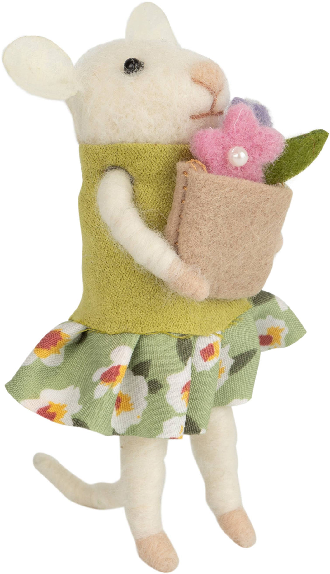 Felt mouse Ornament : cotton flower skirt holding basket