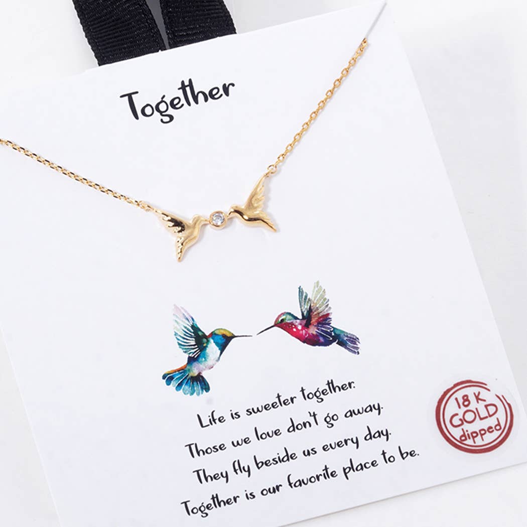 Gold-Dipped Two Hummingbirds Together Necklace