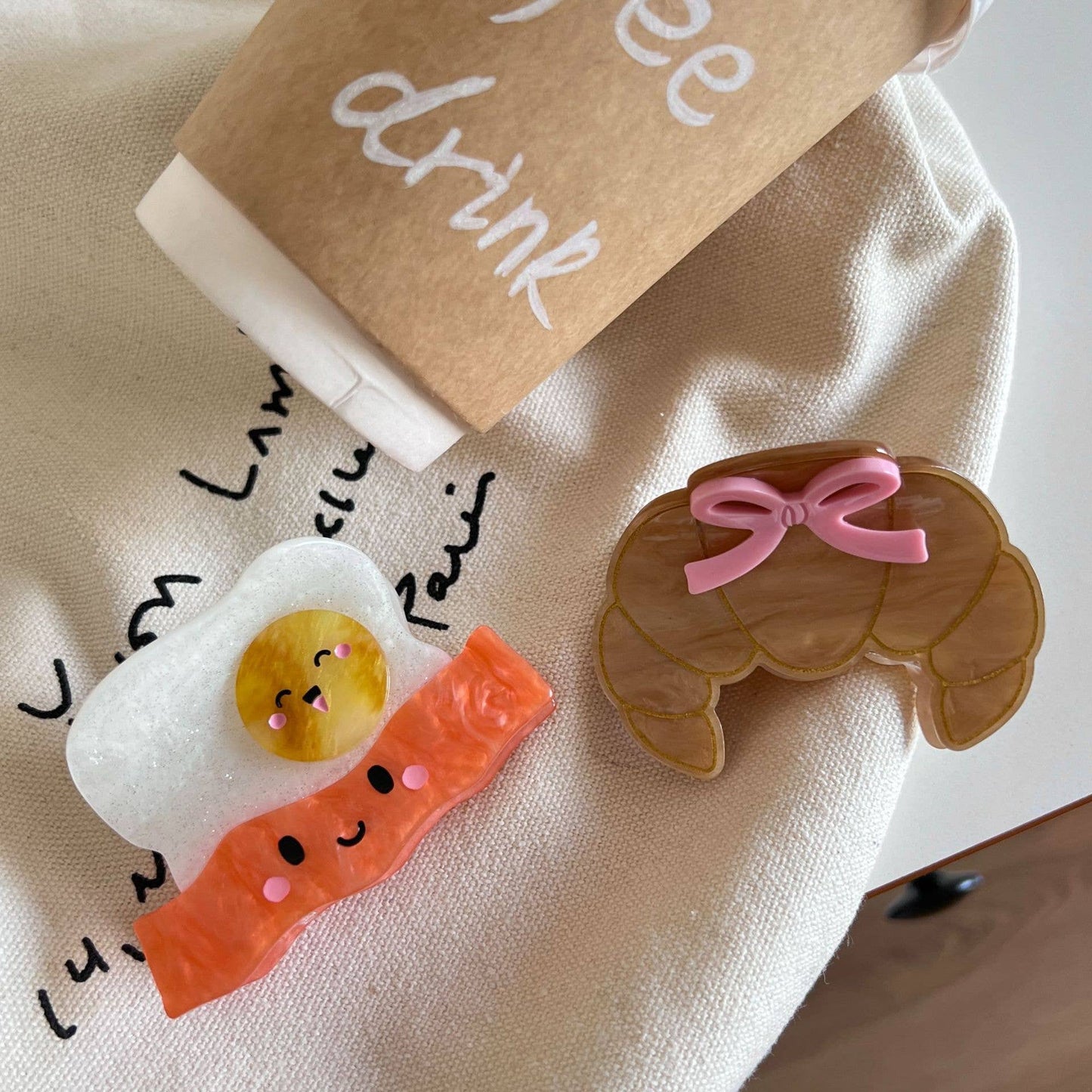 Cute Smiley Sushi Hair Claw, Bow Croissant Hair Clip