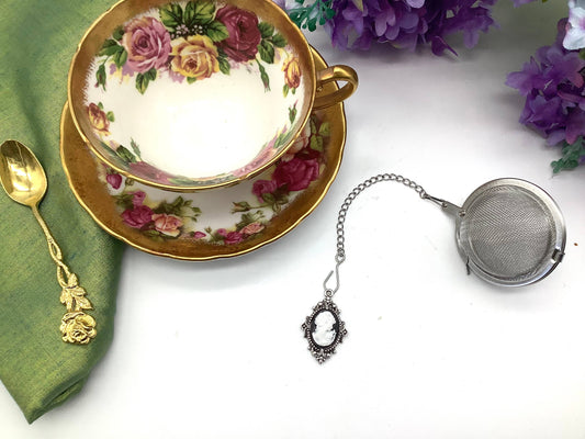 Tea Ball Infuser Victorian Regency Era Vintage Cameo Pink
