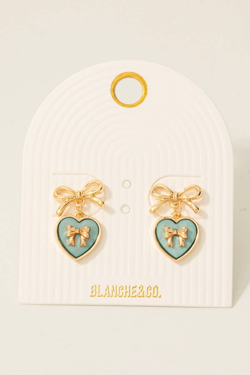 Acrylic Ribbon Bow Heart Stud Dangle Earrings