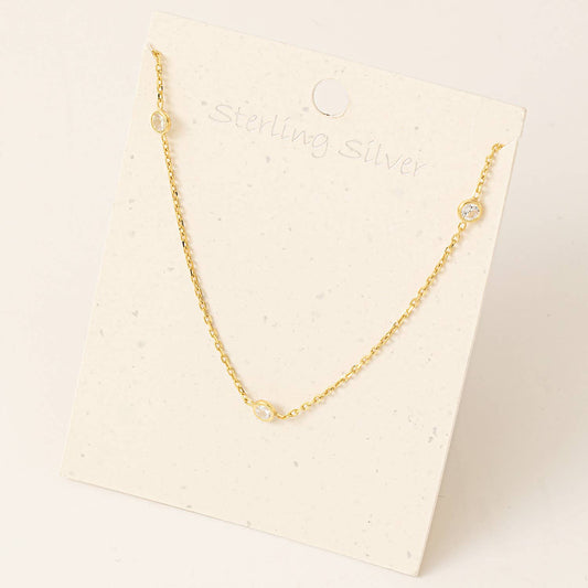 Sterling Silver Dainty Studded Station Necklace