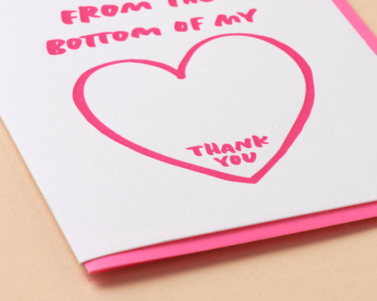 Letterpress Thank You Card - Bottom of My Heart (Pun, Cute)