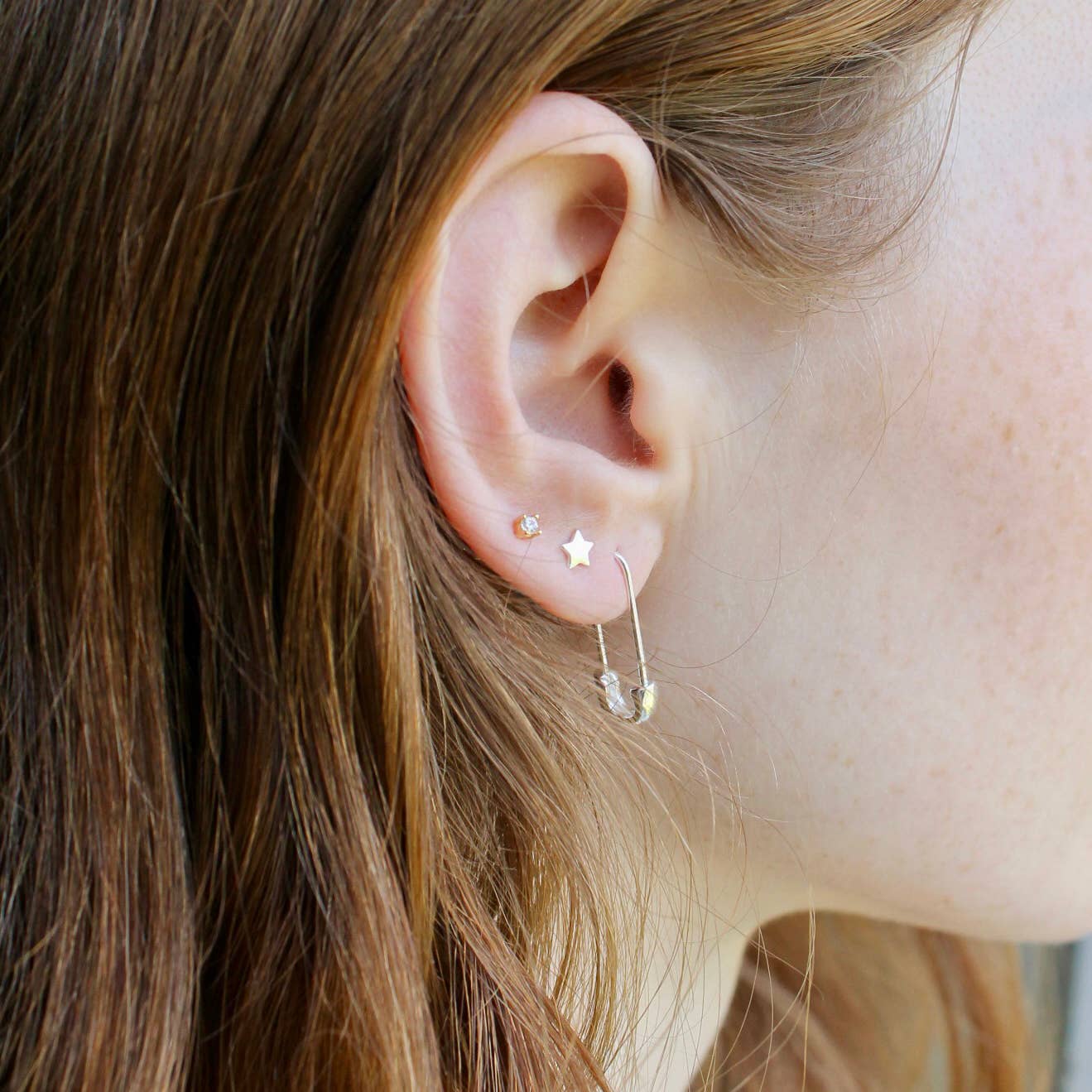 Safety Pin Hoop Earrings 18K Gold Vermeil