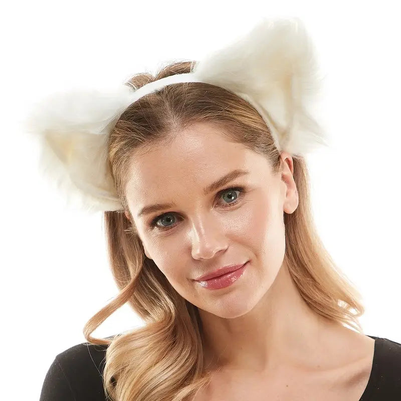 White Furry Cat Ear Headband
