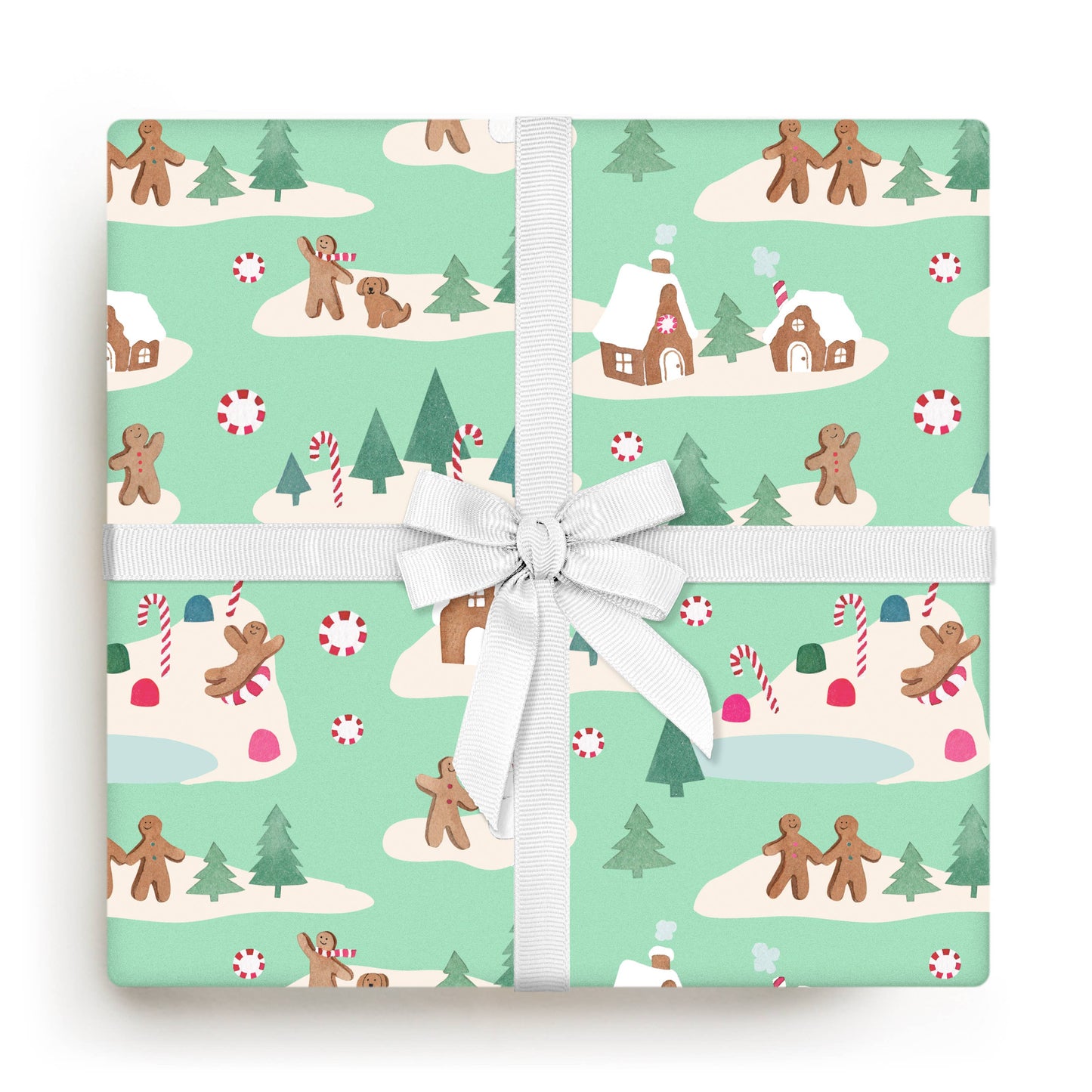 Mint Gingerbread Village Gift Wrap | Wrapping Paper Roll