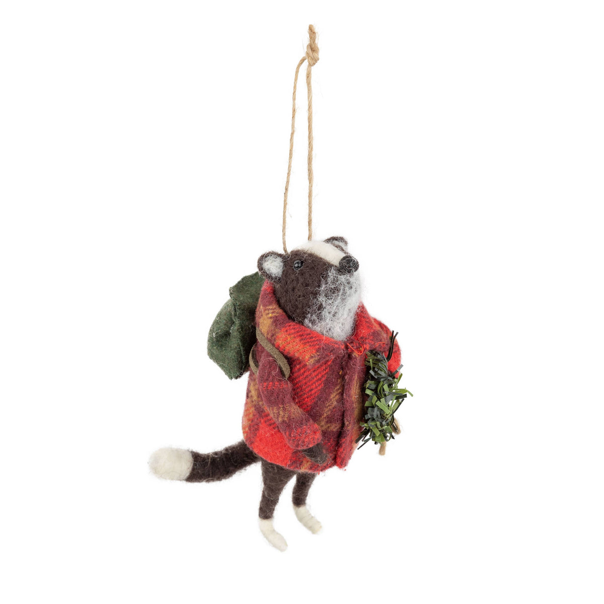 A12802:Felt badger orn in red coat,  5.5 in