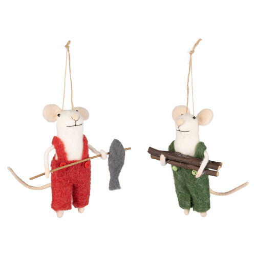 Felt Mouse Ornament with Fishing Pole or Logs - Front & Company: Gift Store