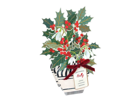 Holly Floral Pop-up Card with Bow Embellishment