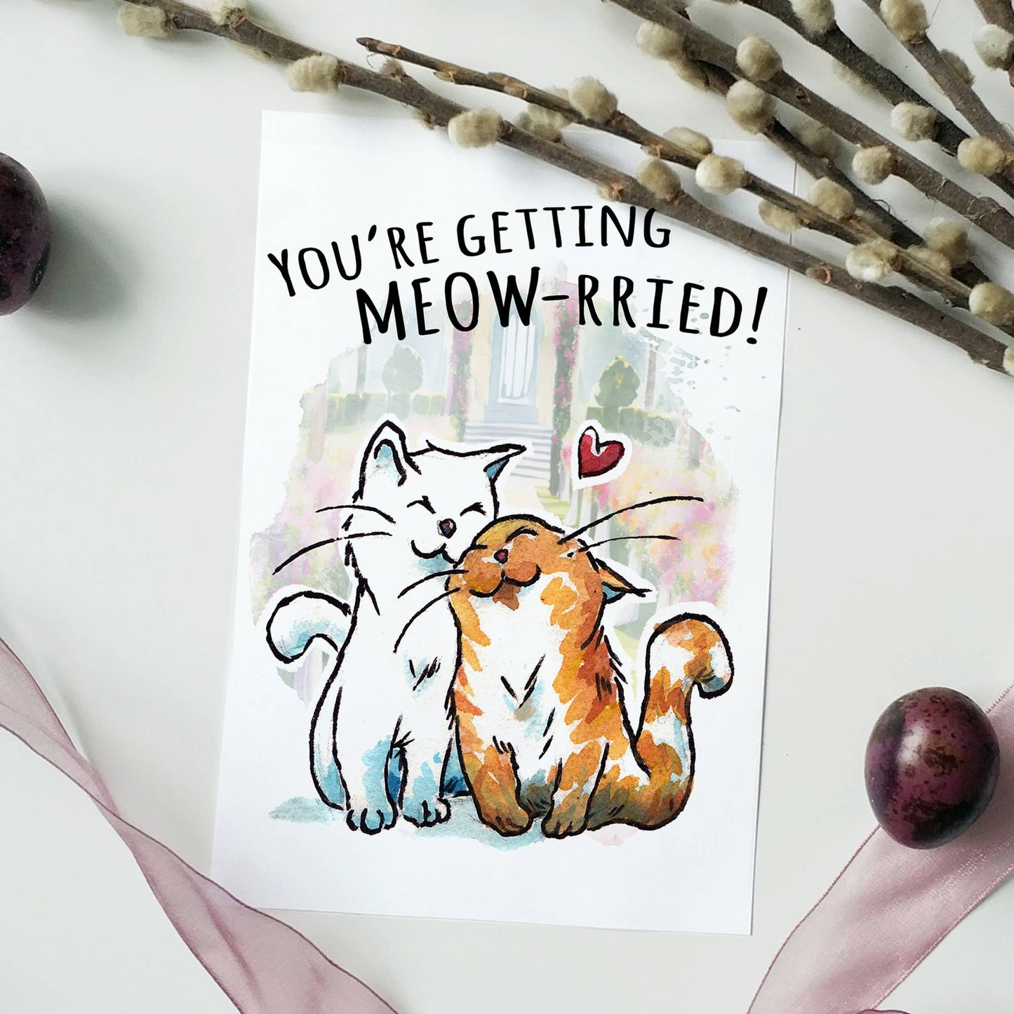 "Getting MEOW-rried" - Funny Cute Cat in Love Wedding Card