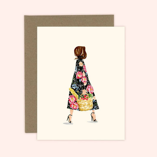 Floral Baguette Market Girl Card