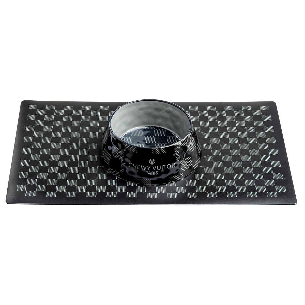 Black Checker Chewy Vuiton Placemat for Cat or Dog Bowl