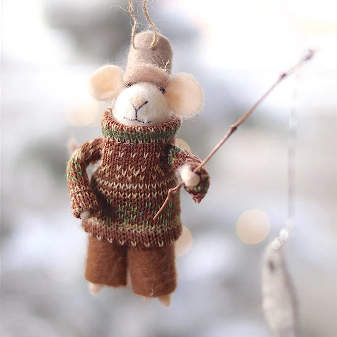 Felt Mice Ornament: Fisherman Frank Mouse Holiday Ornament