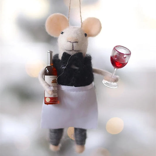 Felt Mice Ornament: Sommelier Sam Mouse Holiday Ornament