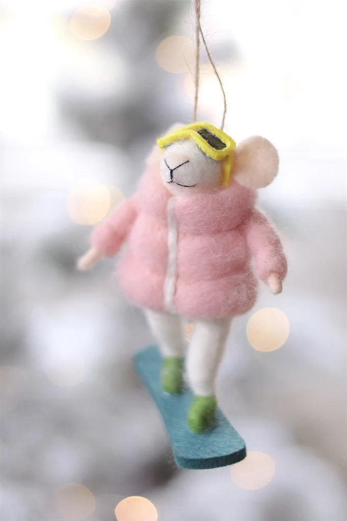 Felt Mice Ornament: Snowboard Sadie Mouse Holiday Ornament