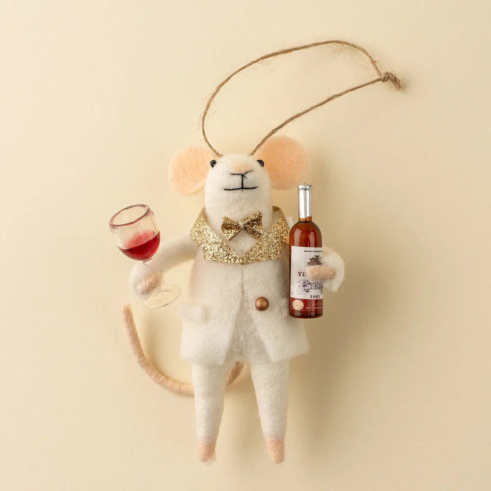 Felt Mice Ornament: Cheers-To-You Chuck Mouse Holiday Ornament