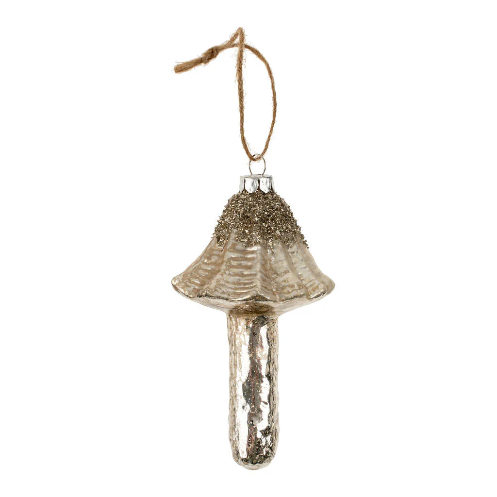 Merry Mushroom Ornament, Antique Silver Sparkle